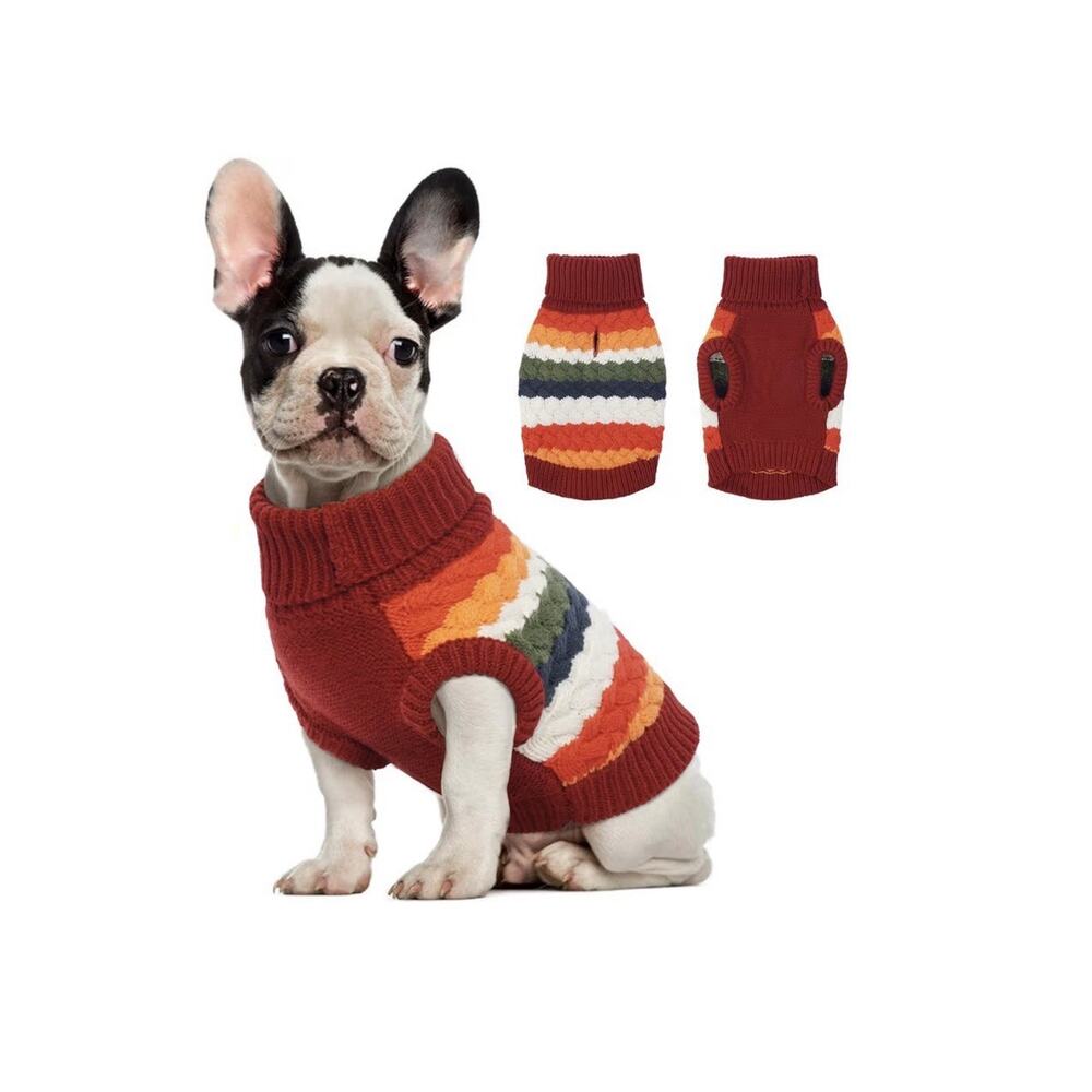 Dog Sweater in Bold Stripes with Turtleneck - Pet Apparel - Size Medium